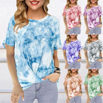 China Breathable High Quality Color Dye Tie Top Unisex Short Sleeve Women's Casual O-Neck Crop T-Shirt for sale