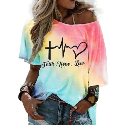 China Breathable Warm Wholesale Colorful Text Off-shoulder With Special Patterns Loose And Comfortable And Cool Summer 2022women'S T-shirts for sale