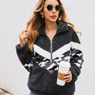 China Custom Viable Fashion High Quality Women's Sportswear 2021 Autumn Camouflage Women's Hoodies and Sweatshirts Half Zip Pullover Women for sale