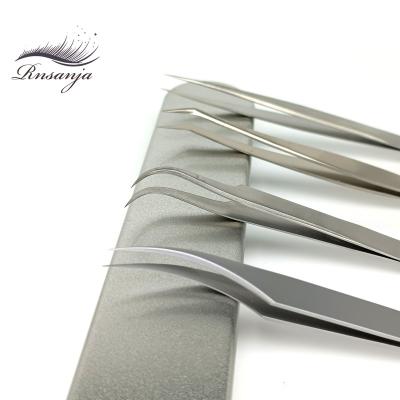 China Comfortable handle 2 piece set custom brand eyelash tweezers kit high quality manufacturer logo metal packaging eyelash tweezers for sale