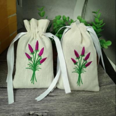 China Factory Wholesale Handled Lavender Embroidered Cotton Bamboo Bag for sale