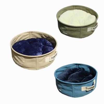 China Popular Customized Viable Quality Dog Bed Cat Nest Canvas Pet Circle Bed House For Small Dogs On Amazon for sale