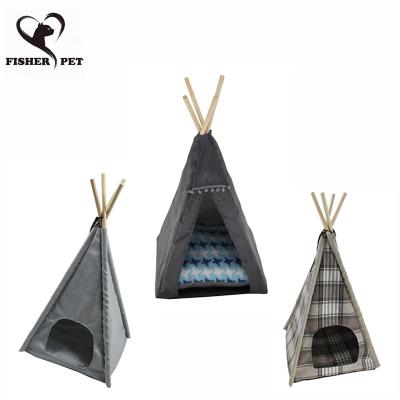 China Portable Travel Pet Tipee Tent House Dog Bed Removable Washable Puppy Cat Indoor Outdoor Kennels Teepee Cave With Cushion for sale