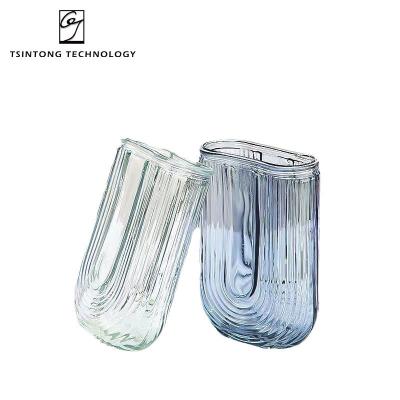 China Modern Wholesales Large Clear 28oz U-pattern Flower Container Thickened Glass Vase For Decoration Living Room Home Dining Table for sale