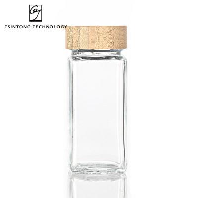 China Wholesale 120ml 4oz Clear Freshness Keeping Pepper and Salt Spice Seasoning Condiments Glass Shaker Bottle with Bamboo Lid for sale