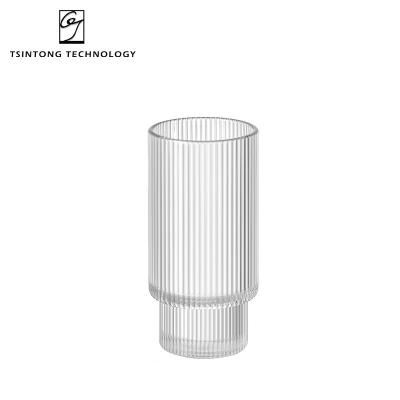 China Factory Design Modern Creative Stackable 310ml 11oz Clear Ribbed Round Cup Whiskey Water Glass Mug For Bar for sale