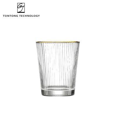 China Whiskey Juice Glass 220ml Vertical Striped Gold Rim Round Transparent Glass Cup Tea Mug Modern Wholesale Modern 8oz For Bar for sale