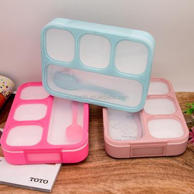 China Hot Sale 1L 4 Compartment Plastic Freshness Preservation Lunch Box With Spoon for sale