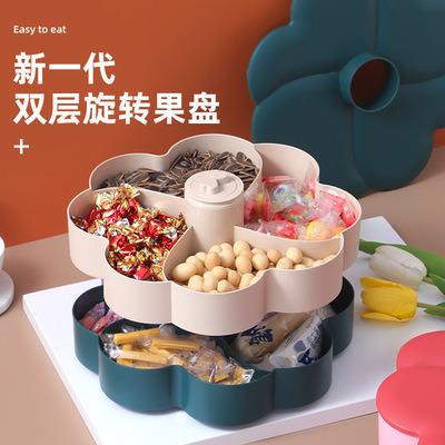 China Sustainable 2 Layers Snack Storage Box With Lid And Separate Plastic Grids PP Flower Shape Candy Box With Toothpick Holder for sale