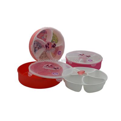 China 5 Dividers Sustainable Removable Clear Plastic Candy Box With Round Lid Snack Box for sale