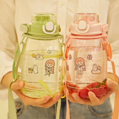 China Kawaii 1.6L Large Capacity Viable Clear Juice Tumbler Drinking Water Direct Portable Plastic Water Bottle With Straw for sale