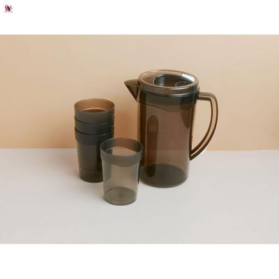 China Sustainable Plastic Translucent Cold Water Jug With 4 Pitcher Set Water Cups for sale