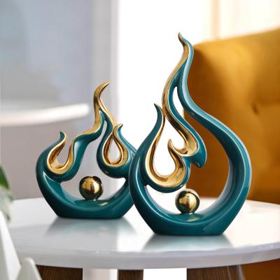 China Minimalist Customization blaze shaped Unique Artistic Style modern Home Decoration Luxury silver-plated green Creative ceramic accessories for sale