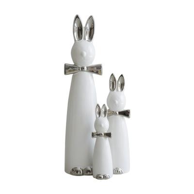 China Minimalist manufacture OEM rabbits family living room children room Home Decoration Accessories Deco plated silver white animal ceramic for sale