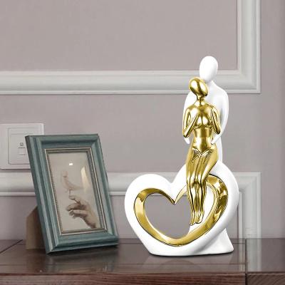 China Wedding Gift Decoration Couples Minimalist Luxury Nordic Soft Heart Shape Ceramic Gold Plated Creative Ceramic Ornaments for sale