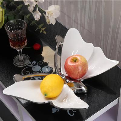 China Viable Creative Unique Shape Fruit Butterfly Ceramic Dish Plated 15 Inch Dishes Silver Rim And Snack Tray Candy Porcelain for sale