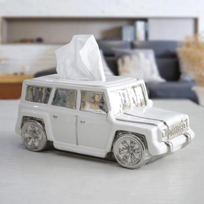 China Modern European Minimalist Decorative Table Ornaments Car Design Style Ceramic Tissue Box Holder for Home Decor or Office for sale