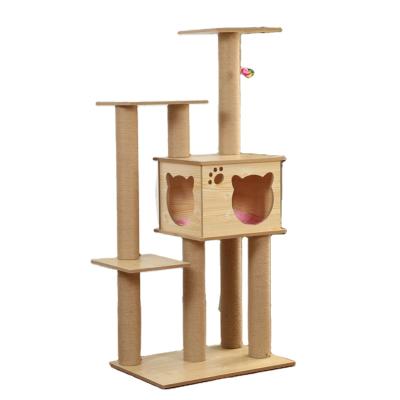 China OEM/ODM Sustainable Natural Sisal Wood Pet Furniture Density Climbing Board Cat Tree Scratcher House for sale