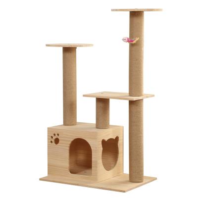 China Cat Tree Wood Luxury Wood Cozy Stored Cat Tree One Cat House for sale