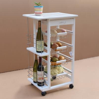 China Solid Wood Classic Wooden Kitchen Cart With Metal Wire Brackets / Ceramic Tile On Top for sale