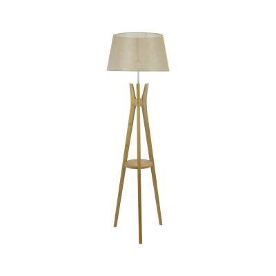 China Modern Modern Tripod Stand Floor Lamp With End Table And Bamboo Fabric Shade for sale