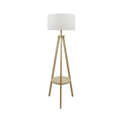 China Large Modern Wooden Tripod Stand Floor Lamp With Table Shelf For Storage for sale