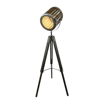 China Modern Marine Style Adjustable Wood Tripod Floor Lamp with Antique Wooden Bucket Spotlight Head for sale