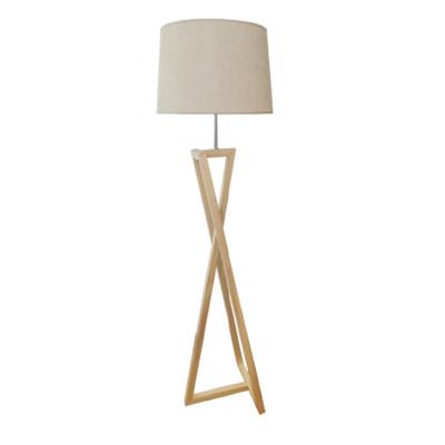 China Modern Home Lighting Wooden Floor Lamp With Special Design Base And Beige Canvas Shade for sale