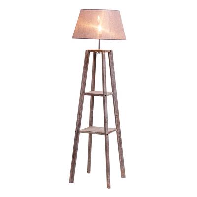 China Modern multifunctional standing lamp with wooden shelves for display and fabric canvas shade for ambient lighting for sale