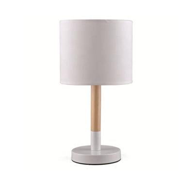 China Amazon Modern Hot Sale Small Decorative Desk Lamp With Wooden Stand And Fabric Shade for sale