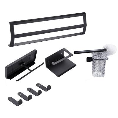 China With Hook Bathroom Towel Rack Set Black Punch Free Stainless Steel Bath Towel Rack Bathroom Hardware Set for sale