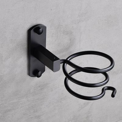 China Bathroom Accessories Hair Dryer Rack Holder Matte Black Wall Mount Organizer Storage Rack for sale