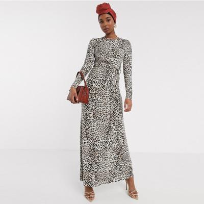 China Women Maxi Dress Long Sleeves Leopard Print Breathable African Dresses for sale