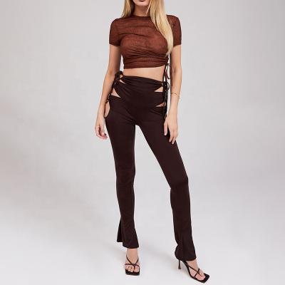 China Breathable Chocolate Cutout Pants Aesthetic Tank Ladies Fashion Pants for sale