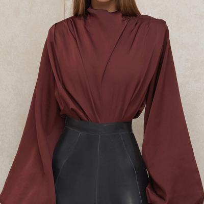 China Breathable Women Fashion Sleeves Blouse Raisin Satin Blouson Flare Jumpsuit for sale