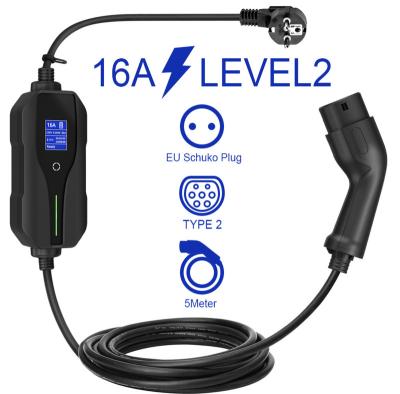 China Type2 Car Charger 32A EV Charger With 5M Cable Type 2 Adjustable 10/16/20/32A Current And Delayed Charging Function Zkhd for sale