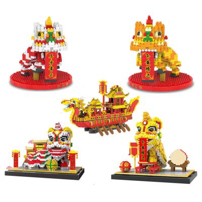 China Model Lion Dance Mini Building Block Toy For Kids Brick Dragon Boat Koi Fish Micro Culture Building Toy New Assembly Chinese Traditional for sale