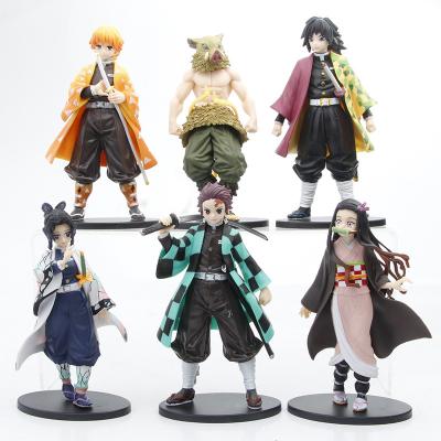 China Action Numbers Toys of Tanjiro Nidouzi Inosuke Figuras Kochou Shinobu Anime Demon Slayer Sword Cartoon Toy Hot Selling PVC 15cm Action Figures for sale