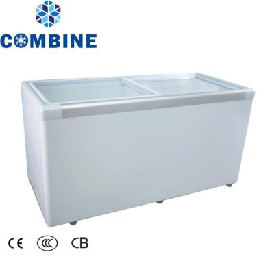 China Flat Glass Portable Freezer Single-Temperature Double Door Ice Cream Refrigerator Open Top Glass Door For Commercial Use 300L SD for sale