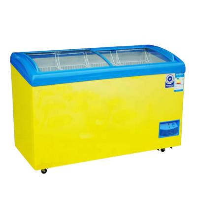 China High Temperature Curved Ice Cream Freezer With Glass Door 288L for sale