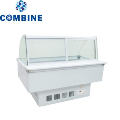 China High Temperature Curved Commercial Glass Door Freezer Use Frozen Food / Vegetable Display Cabinet Showcase for sale