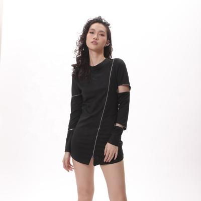 China New Fashion Design Women Long Sleeve Mini Length Long Sleeve Zippers Anti-Static Spandex Black Casual Dress for sale