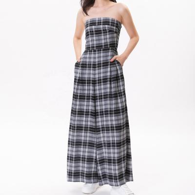 China Fashion Women Chiffon Floor Length Chiffon Design Black And White QUICK DRY Check Sleeveless Shirt Summer Spring Top Overalls for sale