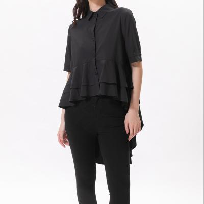 China Women's Fashion Clothing Summer Spring Shirt Black Blouse Half Sleeve Elegant Elegant Anti-Shrink Fishtail 2 Top Configurations for sale