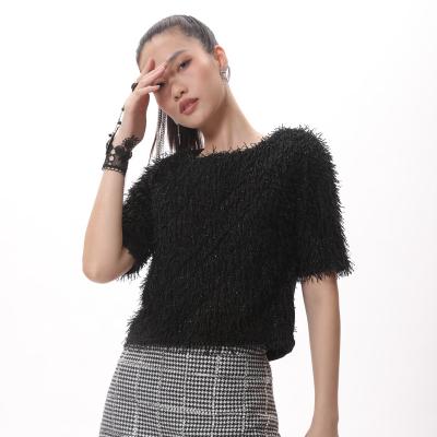 China High Quality Casual Elegant QUICK DRY Casual Short Sleeve Shirt Women Spring Ladies Spring Ladies Knitted Black Shiny Tee for sale