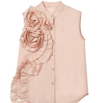 China Fashion Breathable Design Big Rose Embroidered Women Clothing Sleeveless Top Elegant Casual Shirt Qualified Summer Blouse for sale