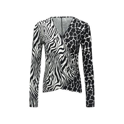 China New Long Sleeve Street Wear Knitted Zebra Printing Anti-Wrinkle Tight Causal Thin Elegant Black White Animal Knitted Blouse for sale