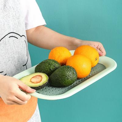 China Double Layer Viable Kitchen Strainer Wash Fruit Drain Basket Pedestal Vegetable Plastic Fruit Bowl With Drain for sale