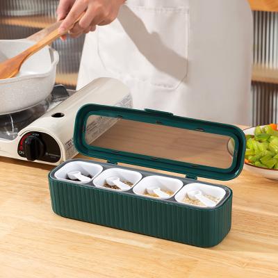 China Freshness Preservation Factory Price Kitchen Cooking Spice Box Condiments Container Four Compartments With 4 Spoons Seasoning Box Set for sale