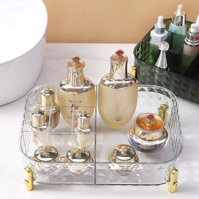 China Viable Clear Plastic Bin Makeup Organizer Rectangular Vanity Storage Bin Bathroom Shower Bases Storage Box for sale